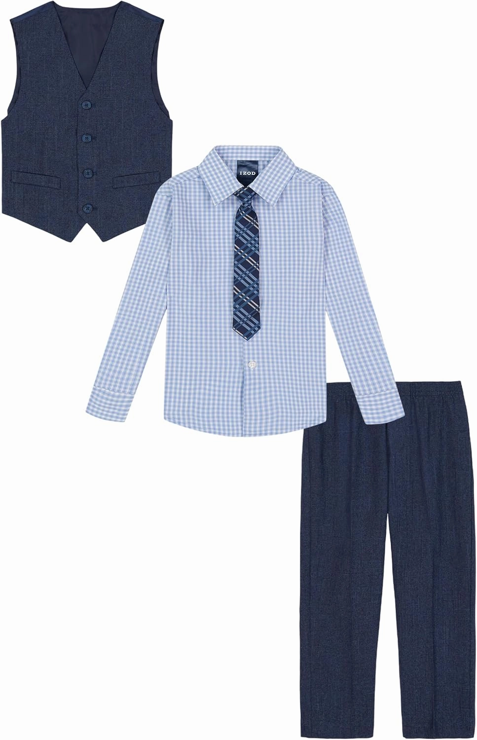 IZOD Boys' 4-Piece Set with Collared Dress Shirt, Tie, Vest, and Pants
