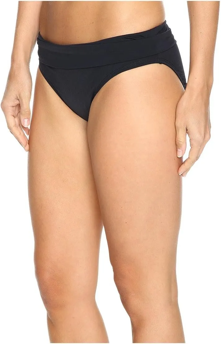 Jantzen Women's Solid Shirred Fold-Over Waist Full Coverage Swimsuit Bikini Bottom