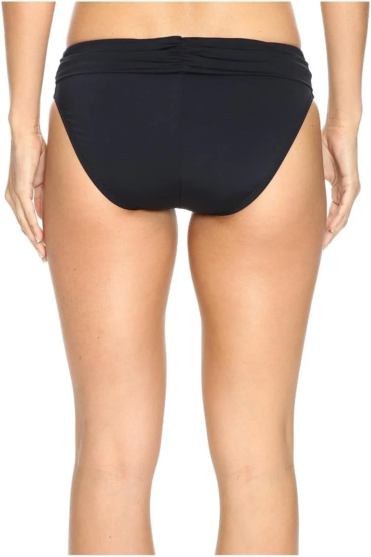 Jantzen Women's Solid Shirred Fold-Over Waist Full Coverage Swimsuit Bikini Bottom