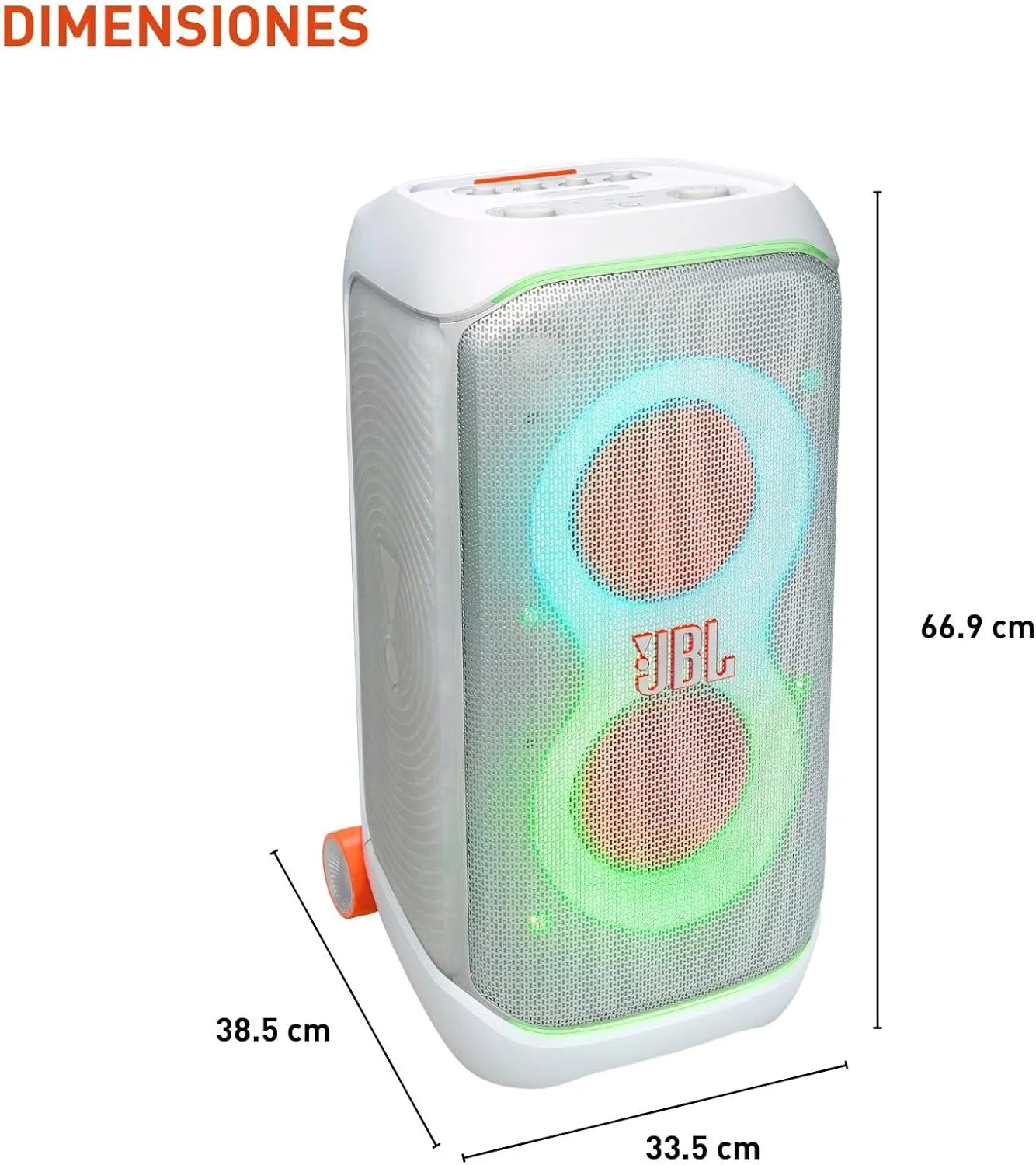 JBL PartyBox Stage 320 - Portable Party Speaker with Telescopic Handle & Wide, Sturdy Wheels, Powerful JBL Pro Sound, Futuristic lightshow, Up to 18 Hours of Play time, Splash Proof (White)