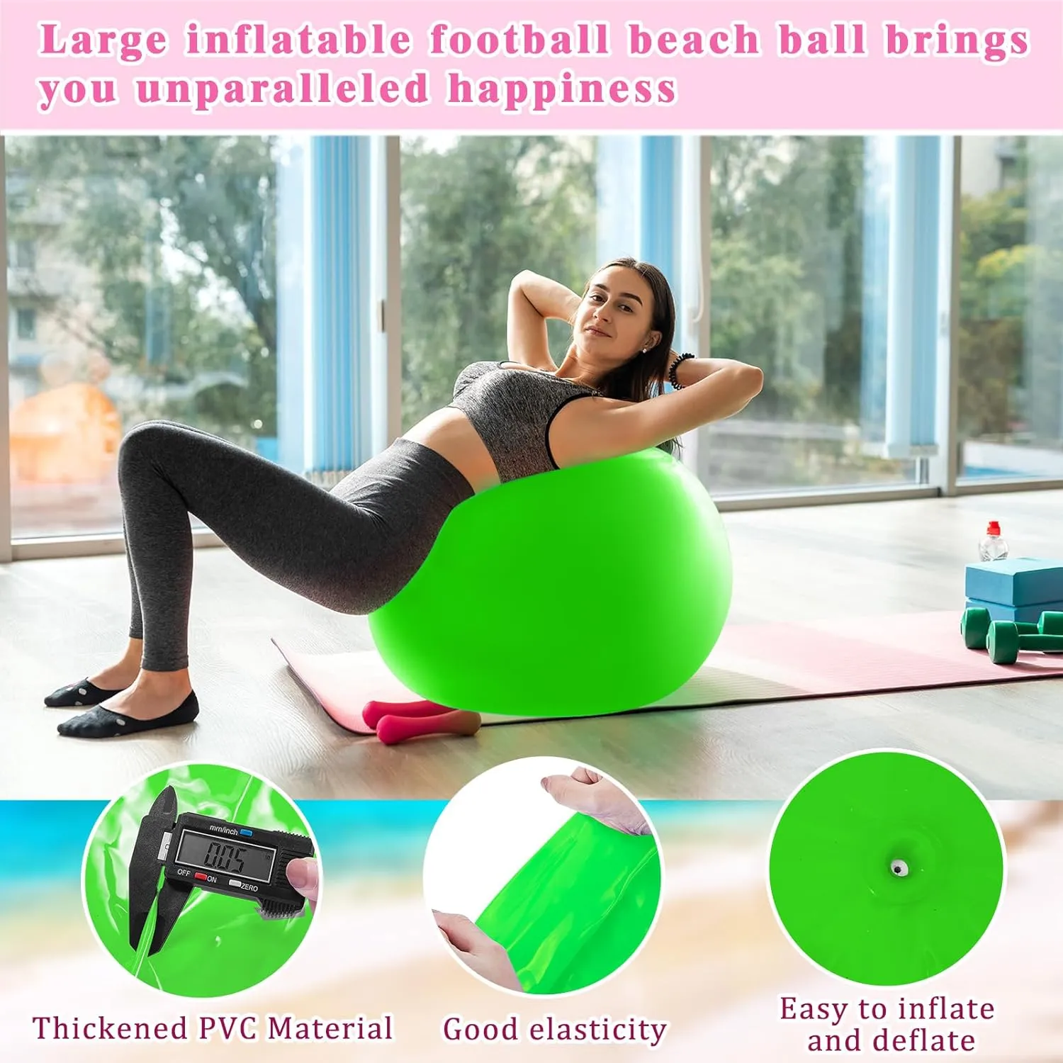 Jenaai 2 Pcs 30 Inch Large Bouncy Balls Giant Inflatable Rubber Kickballs Outdoor Exercise Jumping Hopping Big Ball for Outdoor Activity Game Sports Party Decor(Pink, Green)