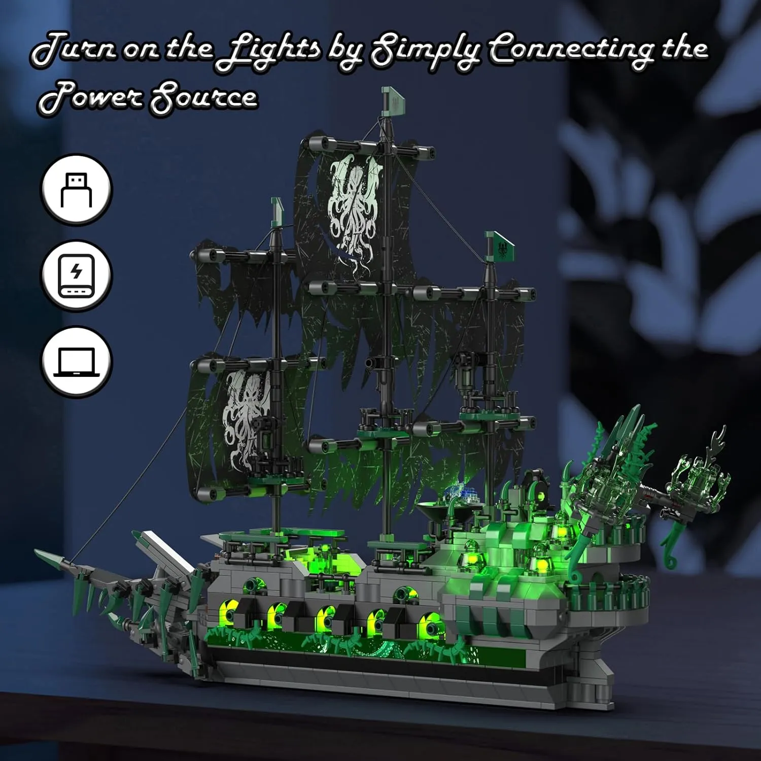 JMBricklayer Pirate Ship Building Toys with Lights, Ghost Ship Flying Dutchman Model Boat 40001, Toy Building Set for Adults, Halloween Decor Christmas Birthday Gifts for Boys Girls 14 