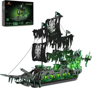 JMBricklayer Pirate Ship Building Toys with Lights, Ghost Ship Flying Dutchman Model Boat 40001, Toy Building Set for Adults, Halloween Decor Christmas Birthday Gifts for Boys Girls 14 