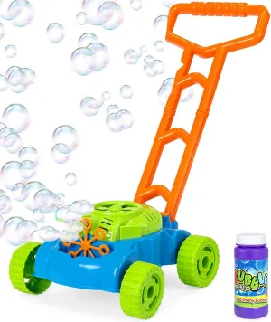 JMe Bubble Machine Toy - Automatic Blower Lawn Mower and Refill Bottle - 1000  Bubbles Per Minute Portable Maker for Kids Toddlers Boys Girls - 3 AA Batteries Needed