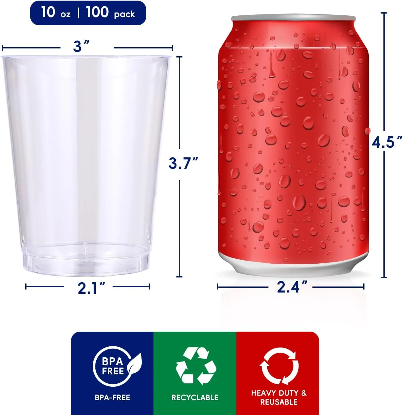 JOLLY CHEF 10 oz Clear Disposable Plastic Cups 100 Pack Clear Plastic Cups Tumblers, Heavy-duty Party Glasses, Disposable Cups for Thanksgiving, Party,Fathers Day