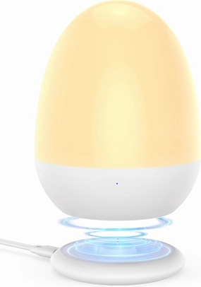 JolyWell Baby Night Light for Kid, Portable Egg Nightlight with Stable Charging Pad, Touch Nursery Night Lamp for Breastfeeding, Toddler Night Light for Bedroom, Timer Setting, ABS PC, White-2