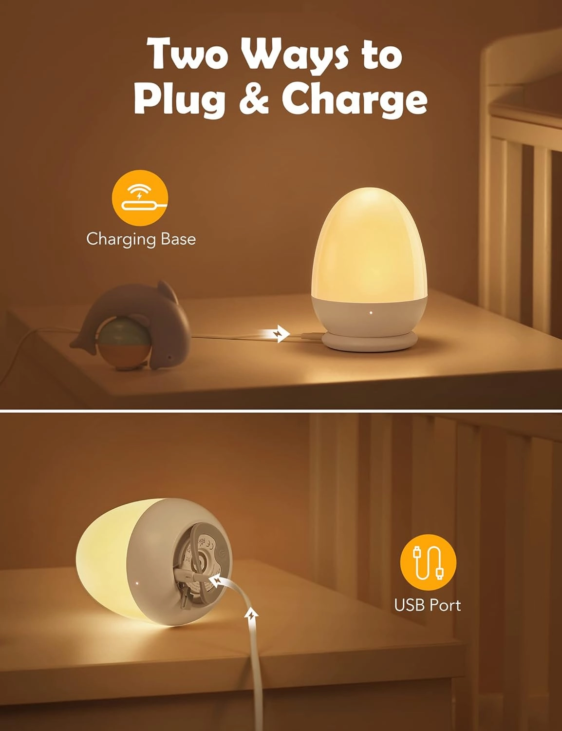 JolyWell Baby Night Light for Kid, Portable Egg Nightlight with Stable Charging Pad, Touch Nursery Night Lamp for Breastfeeding, Toddler Night Light for Bedroom, Timer Setting, ABS PC, White-2