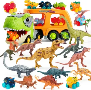 JOYIN Dinosaur Toys with 6 Car Vehicles & Activity Play Mat, Realistic Dinosaur Figures & Trees for Toddlers