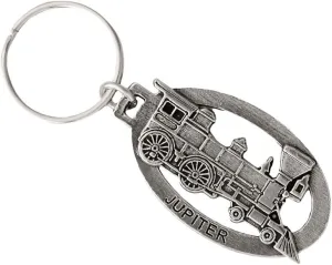 Jupiter Steam Train Engine (Locomotive) Keychain, Key Fob, Key Ring, Pewter Key Chain, A245AKC Handmade in the USA, Gift, Antiqued Pewter