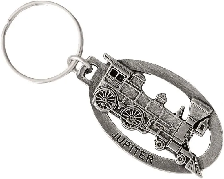 Jupiter Steam Train Engine (Locomotive) Keychain, Key Fob, Key Ring, Pewter Key Chain, A245AKC Handmade in the USA, Gift, Antiqued Pewter