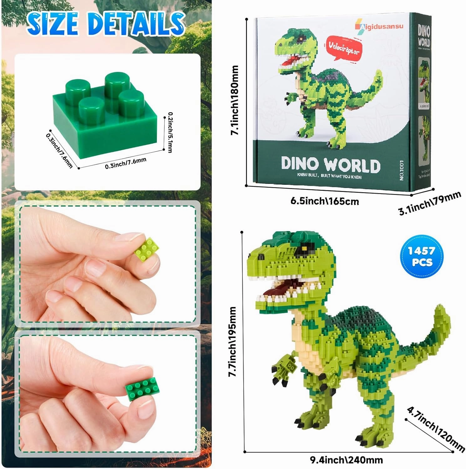 Jurassic Dinosaur Micro Building Blocks, 1457pcs Velociraptor Tyrannosaurus Rex DIY Mini Diamond Blocks Bricks Toy for Boys Age 8-12 14  Teens Adults
