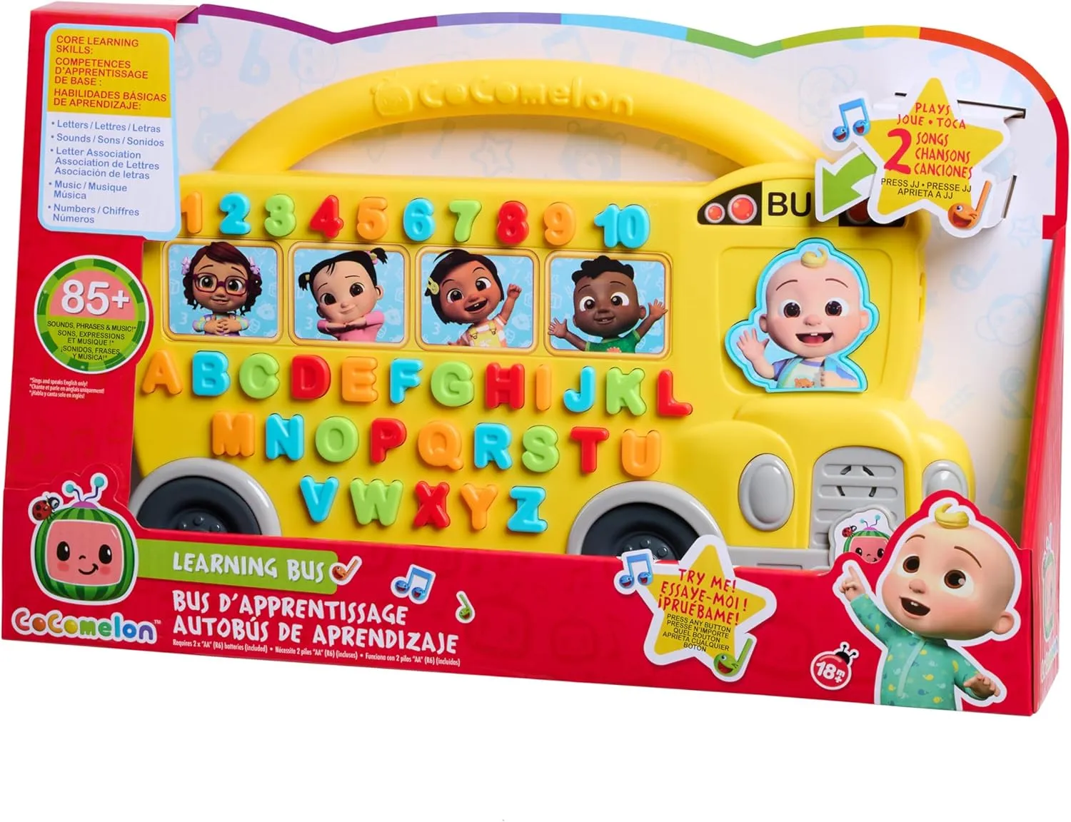 Just Play Cocomelon Learning Bus, Over 85 Learning Phrases, Counting, Alphabet, Music, Sounds, Yellow, Kids Toys for Ages 18 Month