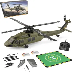 K170 UH60L Remote Controlled Helicopter for Adults, RC Military Helicopters for Beginners, Aircraft Plane 2.4Ghz 4CH RC Helicopter Heli Aileronless 6-Axis Gyroscope Altitude Hovering (2 Batteries)