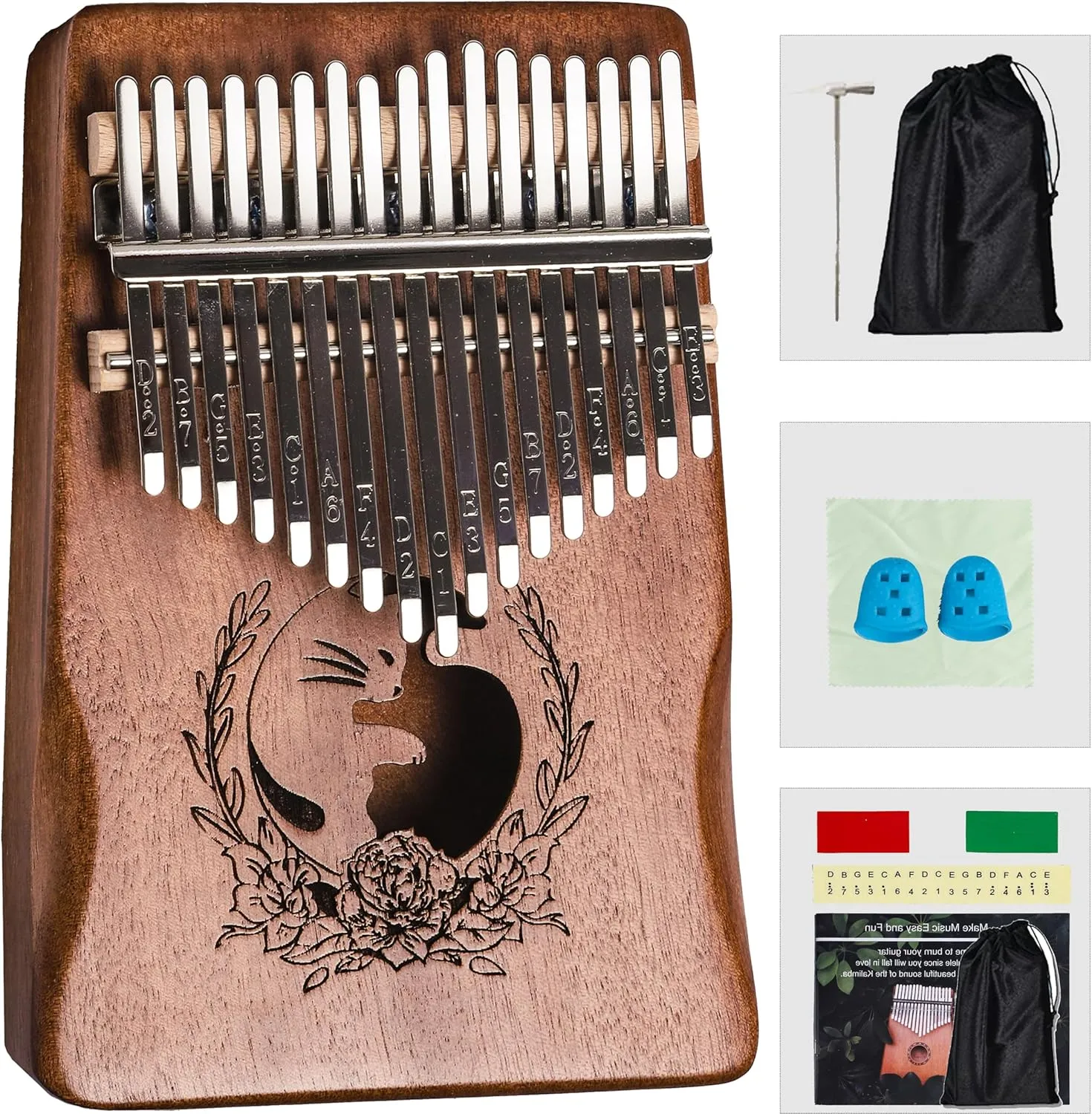 Kalimba Thumb Piano 17 Keys,Portable Mbira Finger Piano Beginners C Key with Music Book, Tuning Hammer, Storage bag, Christmas Gifts for Adults,Kids,Teenagers,Music Lovers