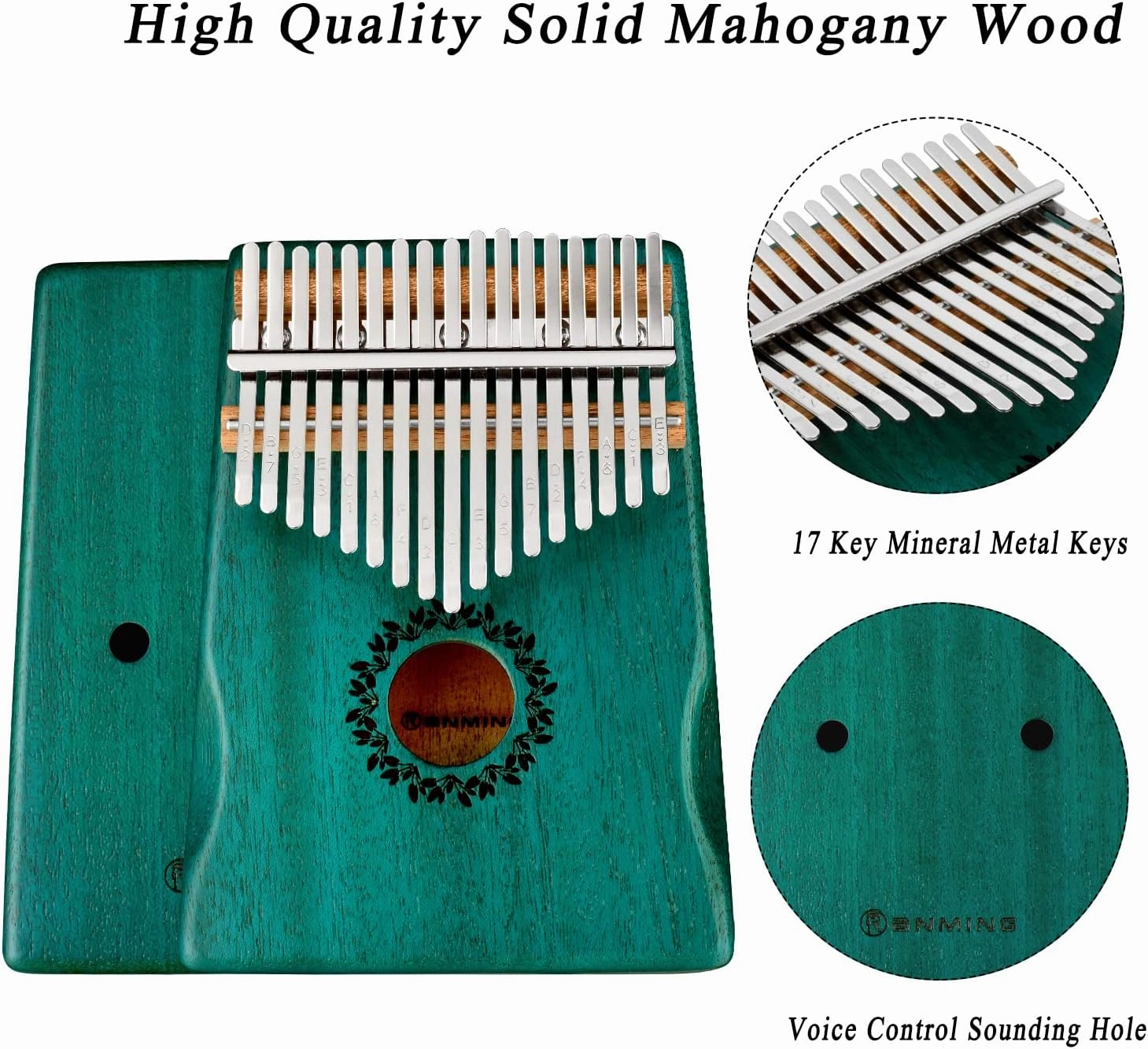 Kalimba Thumb Piano 17 Keys RANMING Mbira Finger Piano Kalimba Gifts for Adults Kids Beginners With Portable Handbag and Tune Hammer Thumb Pianos Finger Harp (Mahogany-Hand Rest-Green)