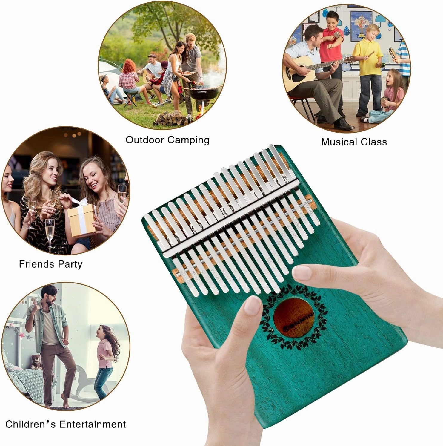Kalimba Thumb Piano 17 Keys RANMING Mbira Finger Piano Kalimba Gifts for Adults Kids Beginners With Portable Handbag and Tune Hammer Thumb Pianos Finger Harp (Mahogany-Hand Rest-Green)