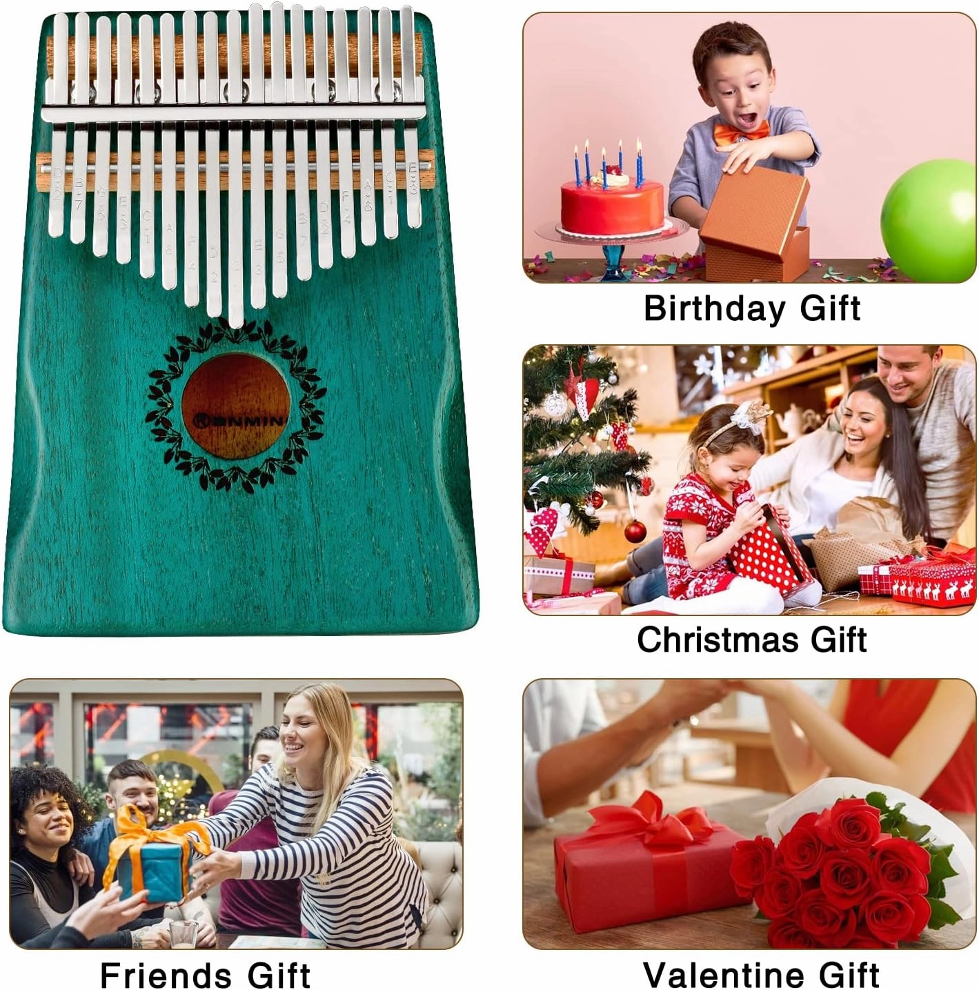 Kalimba Thumb Piano 17 Keys RANMING Mbira Finger Piano Kalimba Gifts for Adults Kids Beginners With Portable Handbag and Tune Hammer Thumb Pianos Finger Harp (Mahogany-Hand Rest-Green)