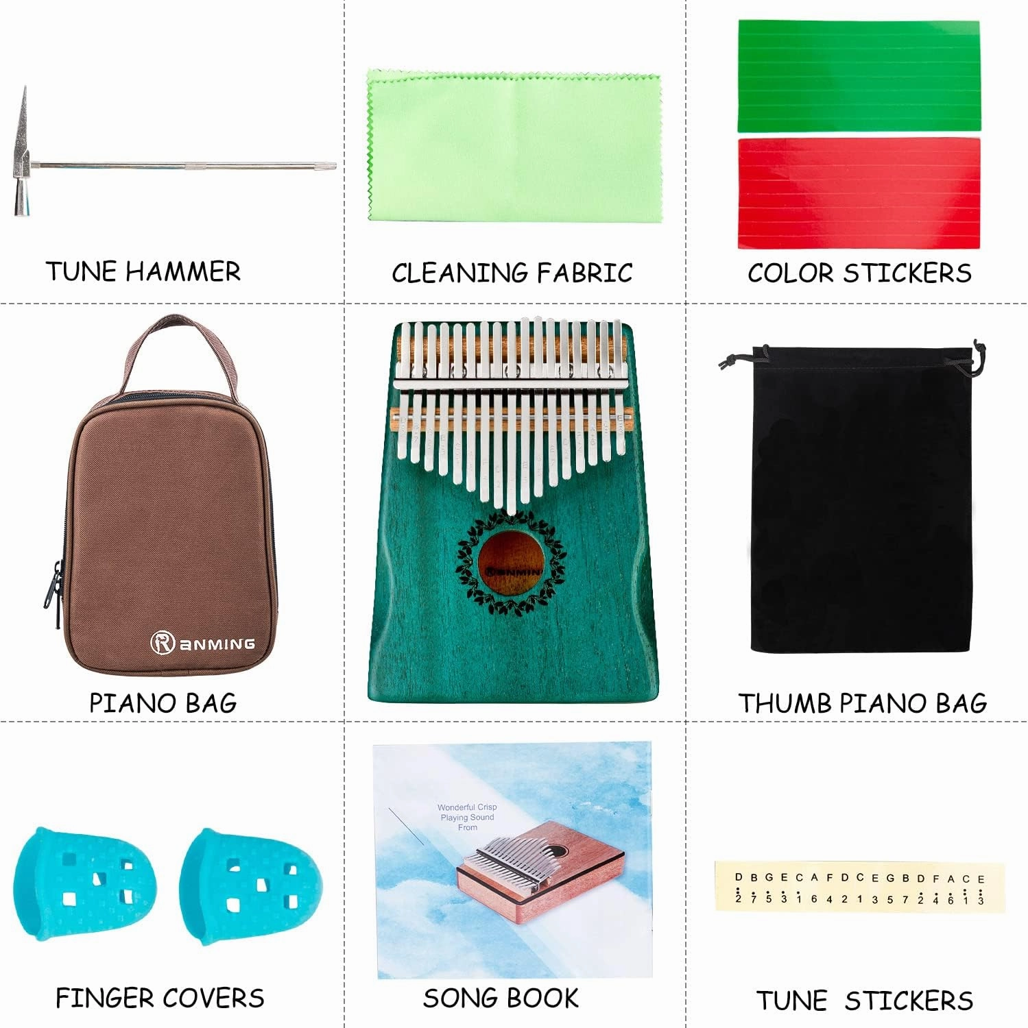 Kalimba Thumb Piano 17 Keys RANMING Mbira Finger Piano Kalimba Gifts for Adults Kids Beginners With Portable Handbag and Tune Hammer Thumb Pianos Finger Harp (Mahogany-Hand Rest-Green)