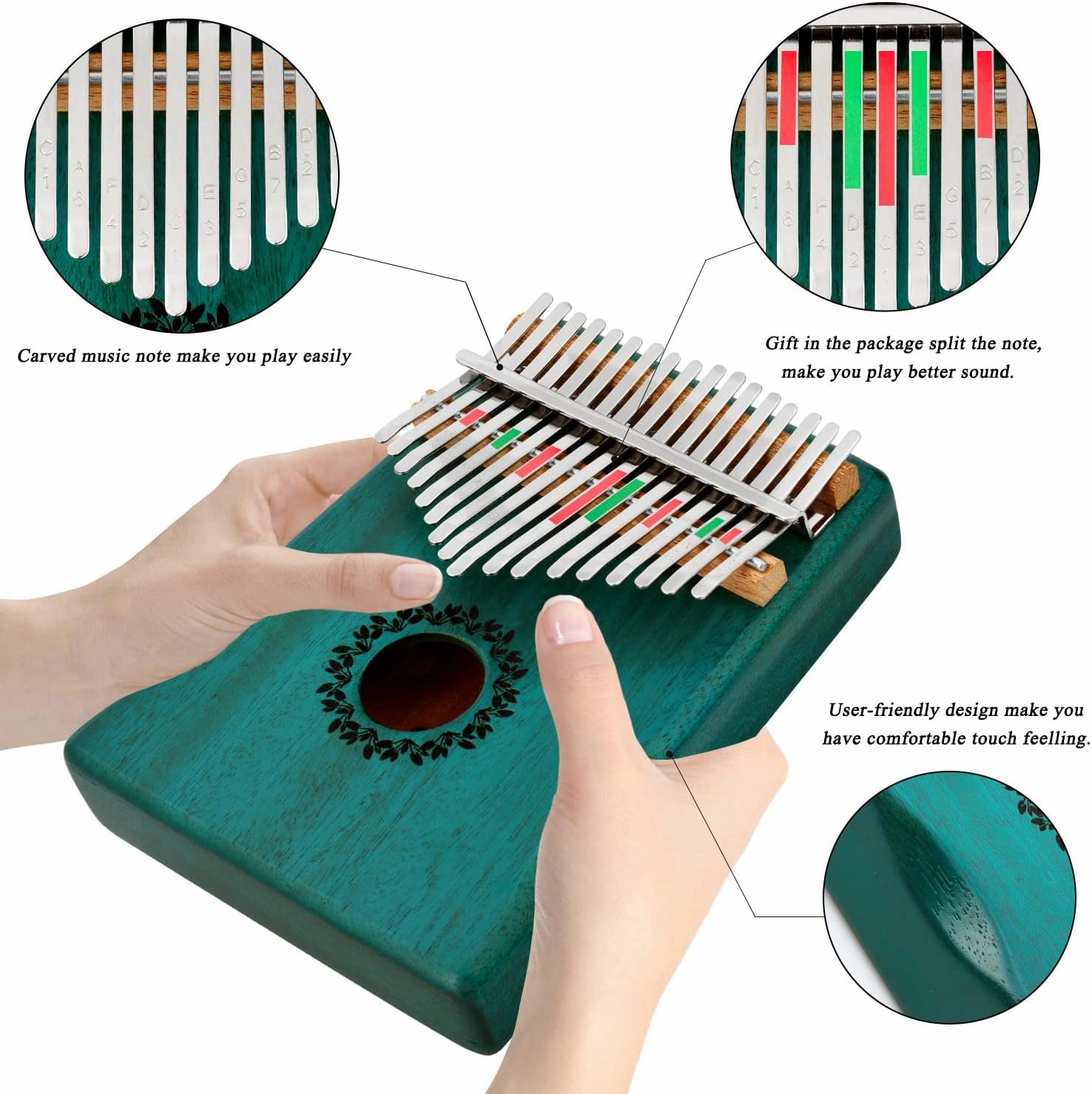 Kalimba Thumb Piano 17 Keys RANMING Mbira Finger Piano Kalimba Gifts for Adults Kids Beginners With Portable Handbag and Tune Hammer Thumb Pianos Finger Harp (Mahogany-Hand Rest-Green)