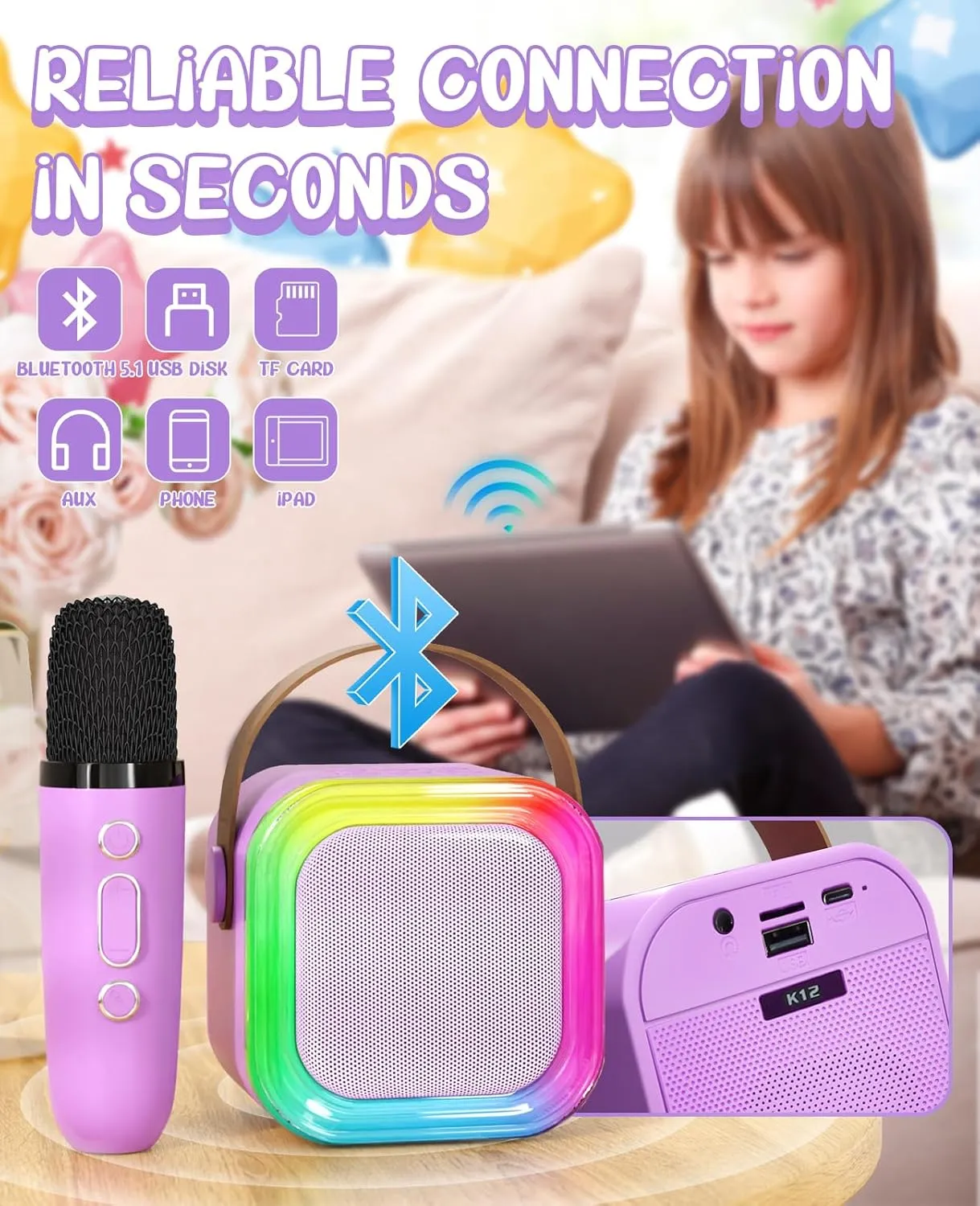 Karaoke Machine for Kids Microphone Wireless Toys Gifts for Teen Girls Age 5-7 Birthday for Kids 4 5 7 9 6 8 10 Year Old Ideas (Purple)