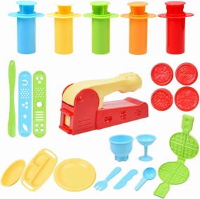 Kare & Kind Set of 22pcs Smart Playdough Dough Tools Kit Breakfast Time Set with Extruder Machine, Extruders, Models and Molds, Dough Cutter Playdough Accessories, Kids Toys