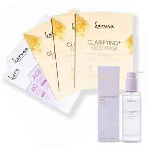 Karuna Age-Defying   Clarifying Sheet Masks (5-Pack) & Cleansing Oil (30 mL) – Hydrating   Purifying Skincare Set for Balanced, Nourished Skin