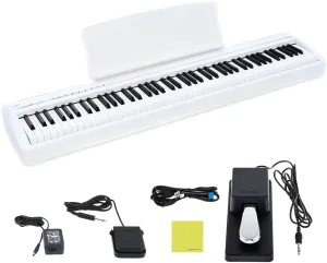 Kawai ES120 88-Key Portable Digital Piano, Elegant White Bundle with Kawai F-10H Damper Pedal and Liquid Audio Polishing Cloth