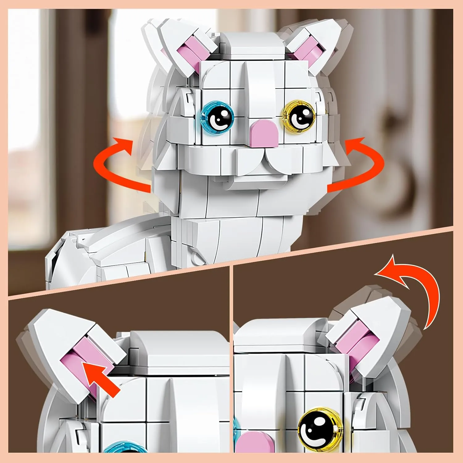 KAZI White Cat Building Toy Set,Cat Gifts Idea for Cat Lovers,Cats Toy for Boys & Girls Age 8-12,Creative Activity,Party Favors,Birthday Gifts