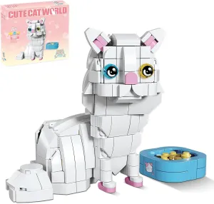 KAZI White Cat Building Toy Set,Cat Gifts Idea for Cat Lovers,Cats Toy for Boys & Girls Age 8-12,Creative Activity,Party Favors,Birthday Gifts