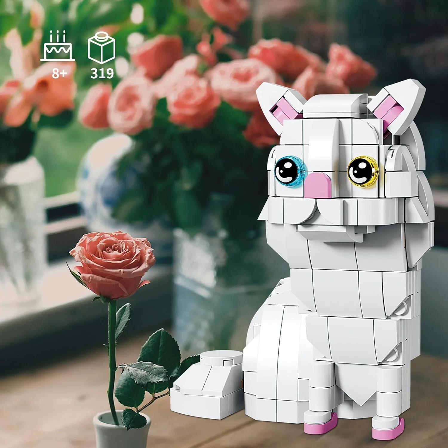 KAZI White Cat Building Toy Set,Cat Gifts Idea for Cat Lovers,Cats Toy for Boys & Girls Age 8-12,Creative Activity,Party Favors,Birthday Gifts
