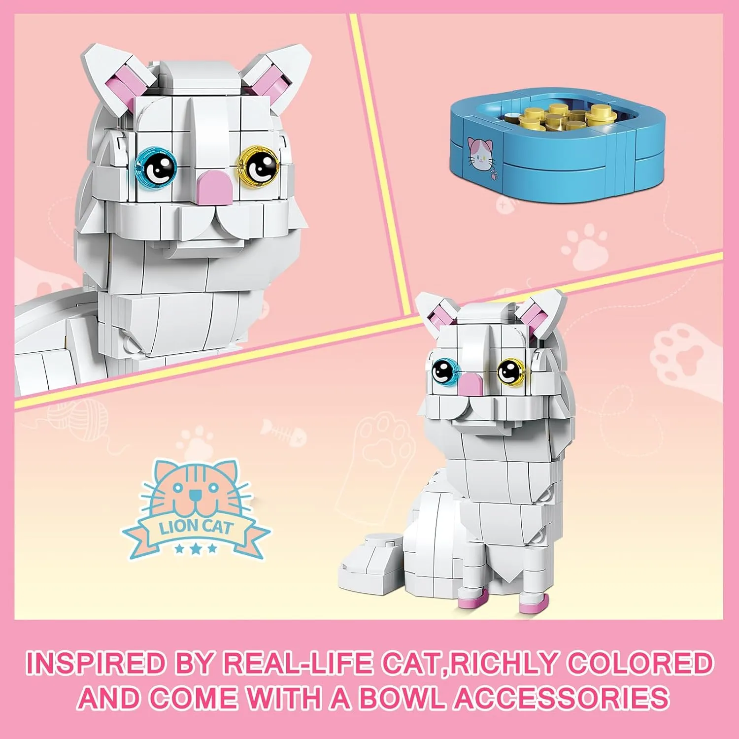 KAZI White Cat Building Toy Set,Cat Gifts Idea for Cat Lovers,Cats Toy for Boys & Girls Age 8-12,Creative Activity,Party Favors,Birthday Gifts
