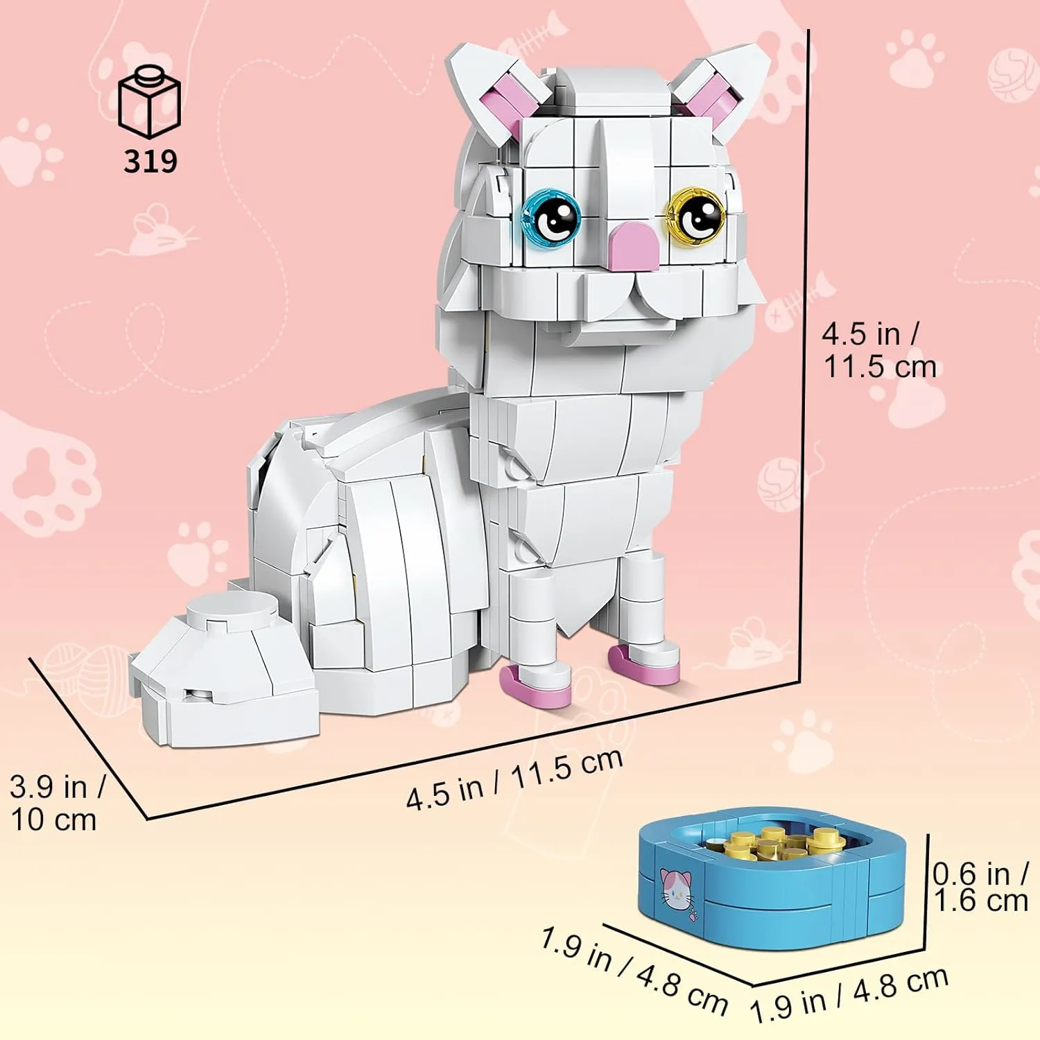KAZI White Cat Building Toy Set,Cat Gifts Idea for Cat Lovers,Cats Toy for Boys & Girls Age 8-12,Creative Activity,Party Favors,Birthday Gifts