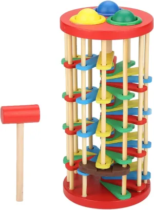 Keenso Colorful Wooden Knock Ball Ladder Toy Intelligence Development Kids Children Preschool Gift-Ball Pounding