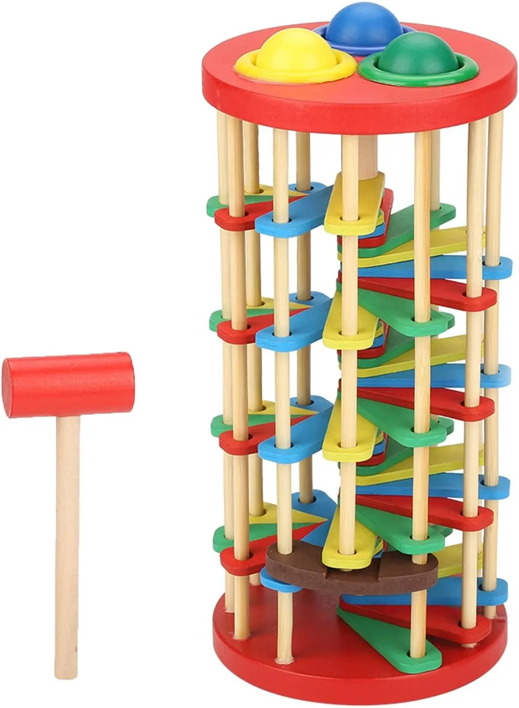 Keenso Colorful Wooden Knock Ball Ladder Toy Intelligence Development Kids Children Preschool Gift-Ball Pounding