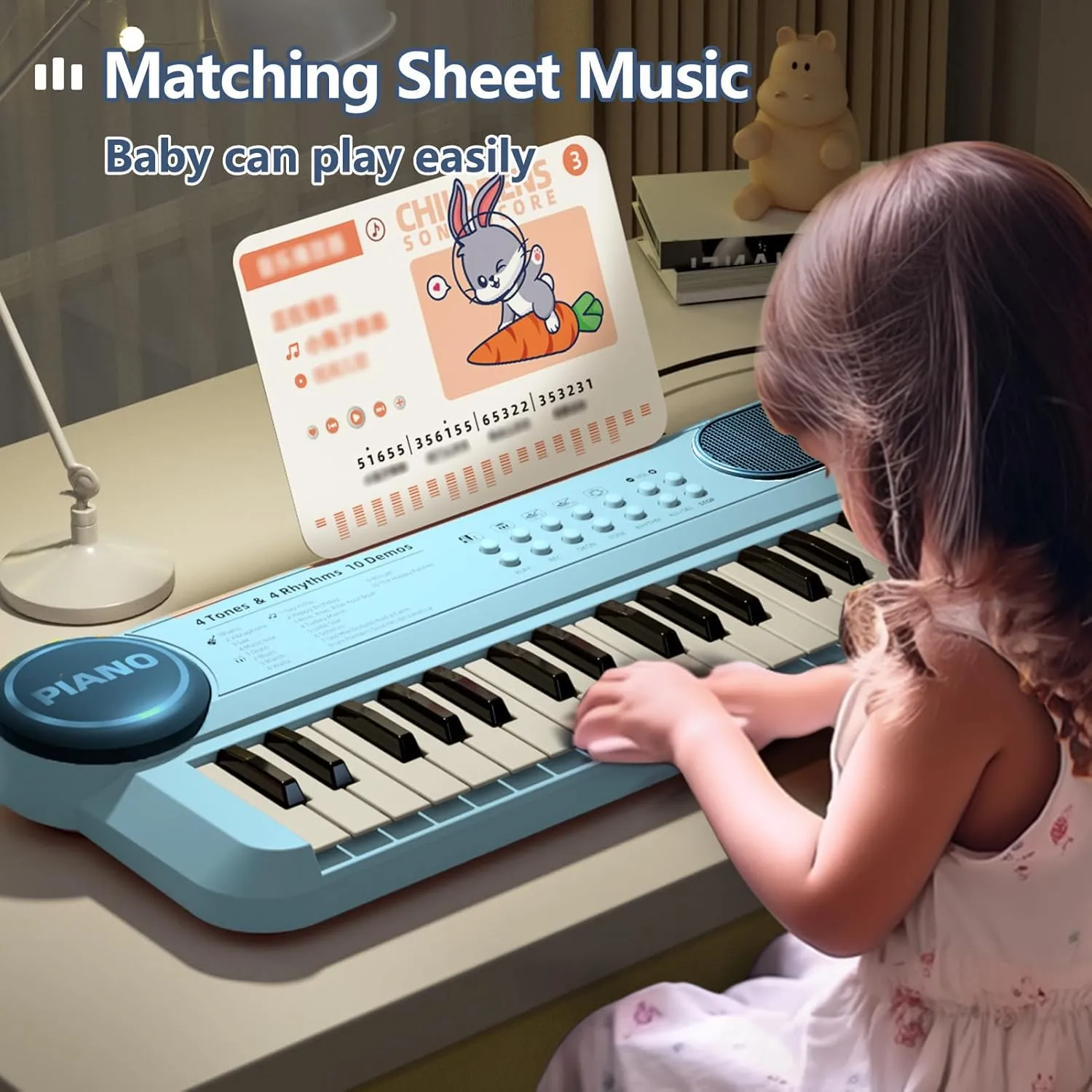Keyboard Piano for Kid, 37 Keys Baby Piano Music Keyboard with Microphone & Music Stand, Portable Instruments for Toddler 1-3, Beginners Electric Educational Birthday Gift for Boy Girl Age 2 3 4