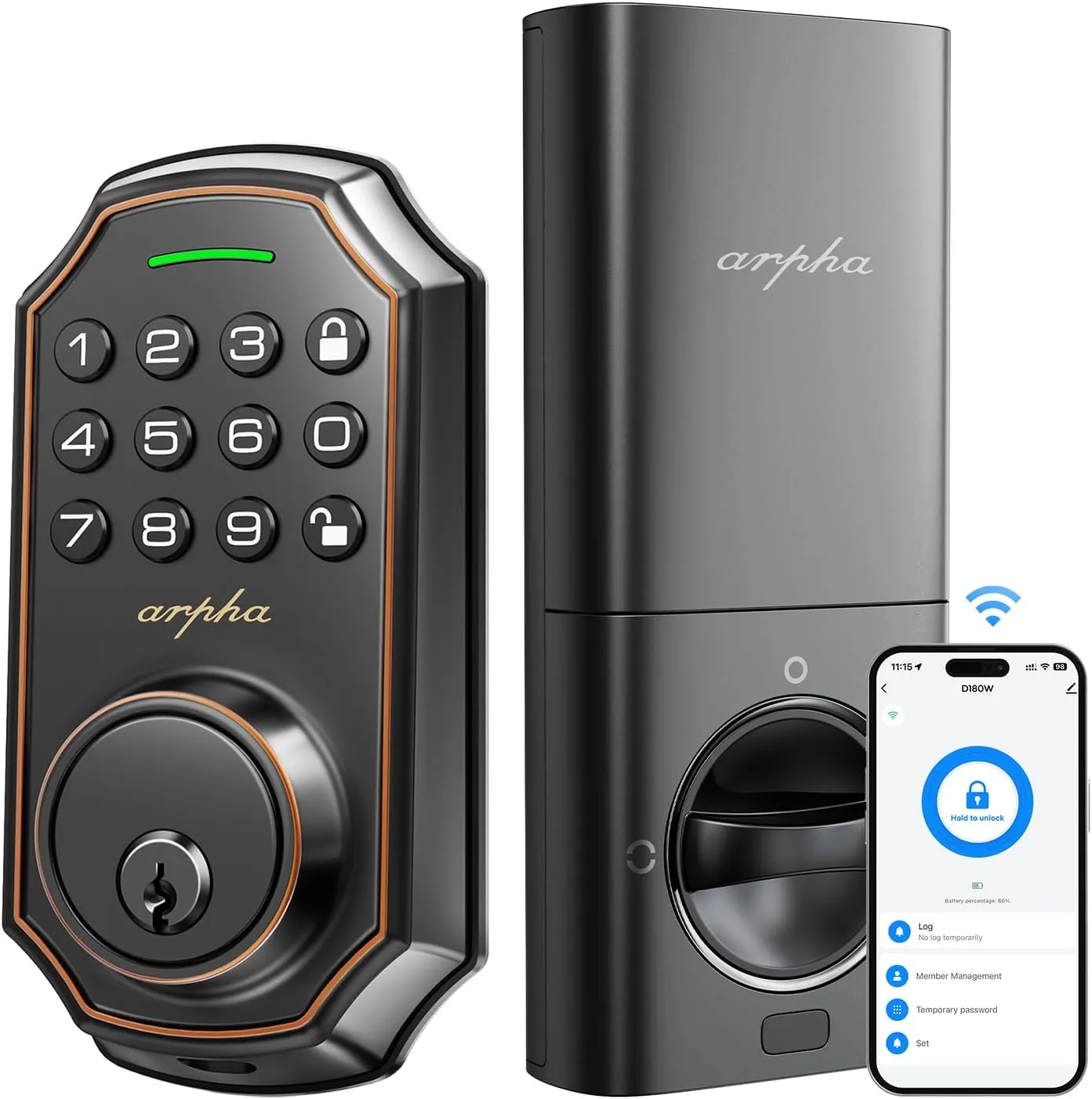 Keyless Entry Door Lock, WiFi Smart Keypad Front Door Deadbolt, Supports Amazon Alexa Voice Control, Google Assistant, Online App Control, Anti-Peeping Password, One-Time Code, Auto Lock