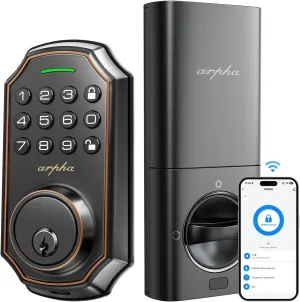 Keyless Entry Door Lock, WiFi Smart Keypad Front Door Deadbolt, Supports Amazon Alexa Voice Control, Google Assistant, Online App Control, Anti-Peeping Password, One-Time Code, Auto Lock