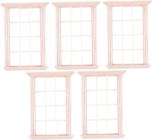 KICHOUSE 5pcs Mini House Windows Realistic Dollhouse Accessories Chic Furniture for Playtime for Parent Role Play and Photography Props