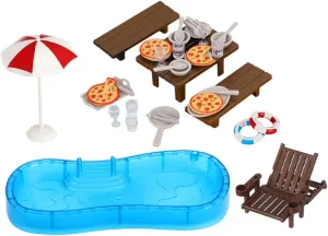 KICHOUSE Dollhouse Pool Miniature House Set Realistic Mini Furniture Swimming Pool Swim Ring and Beach Chair for Boys and Girls Play