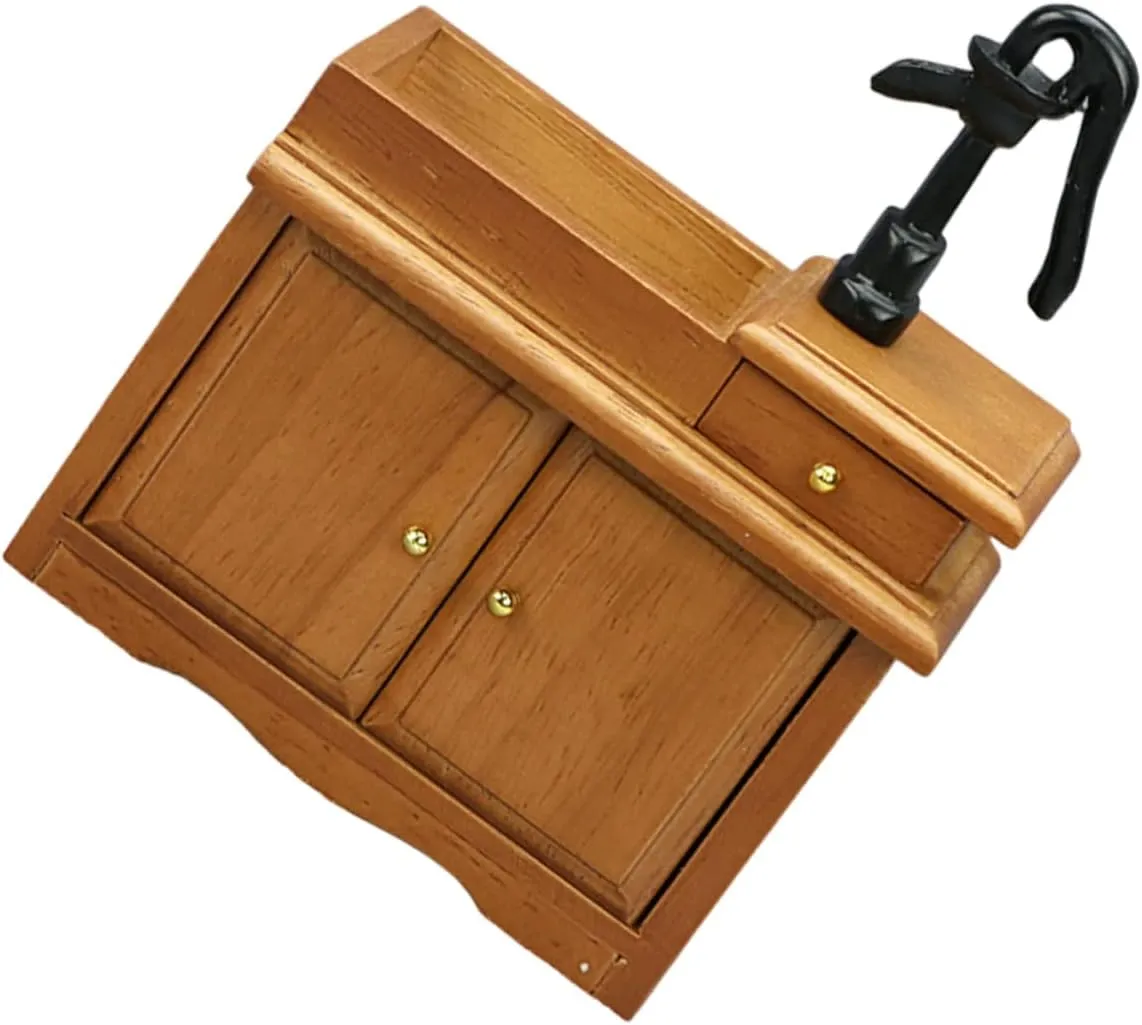 KICHOUSE Miniature Wooden Bathroom Cabinet Miniature Dollhouse Wash Basin Bathroom Kitchen Decoration