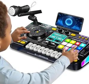 Kids DJ Mixer Controller Table Musical Toy Electronic Bluetooth Toy with LED Lights Sound Effect Microphone Piano DJ Board Key Musical Instruments Birthday Gift Toys for 3 4 5 6 7 8 Year Old Boy Girl