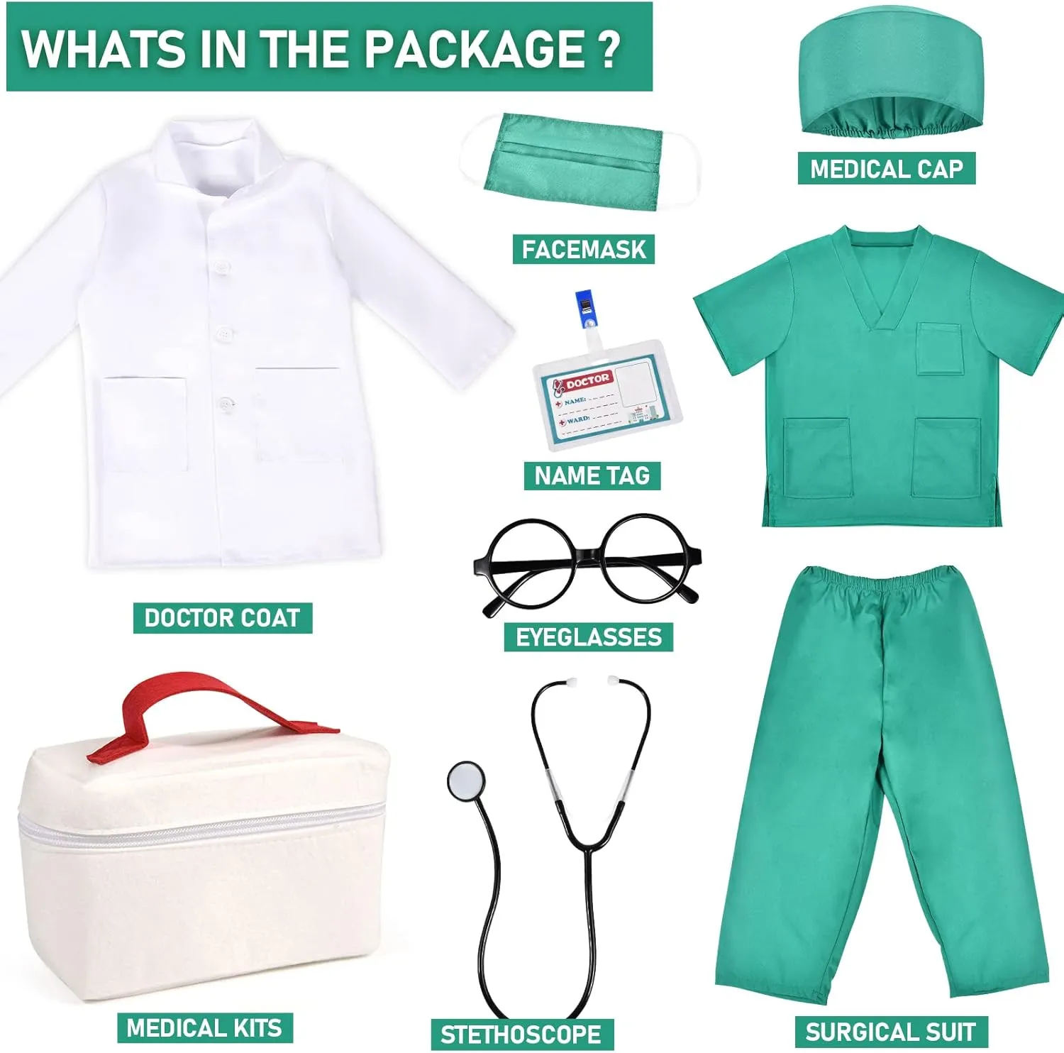 Kids Doctor Costume Pretend Play Kit with Lab Coat Carrying Bag Accessories Halloween Doctor Dress up for Boys Girls