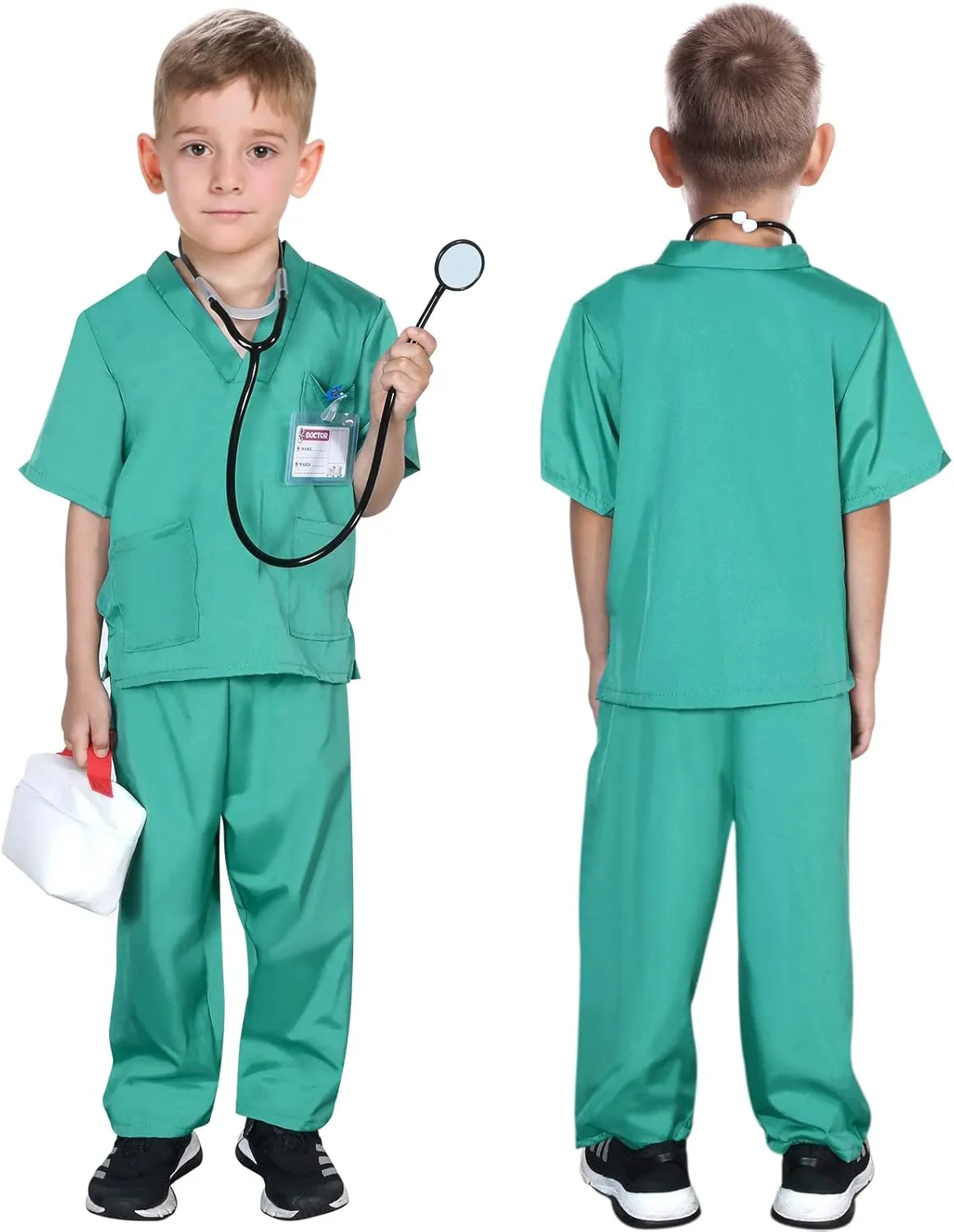 Kids Doctor Costume Pretend Play Kit with Lab Coat Carrying Bag Accessories Halloween Doctor Dress up for Boys Girls