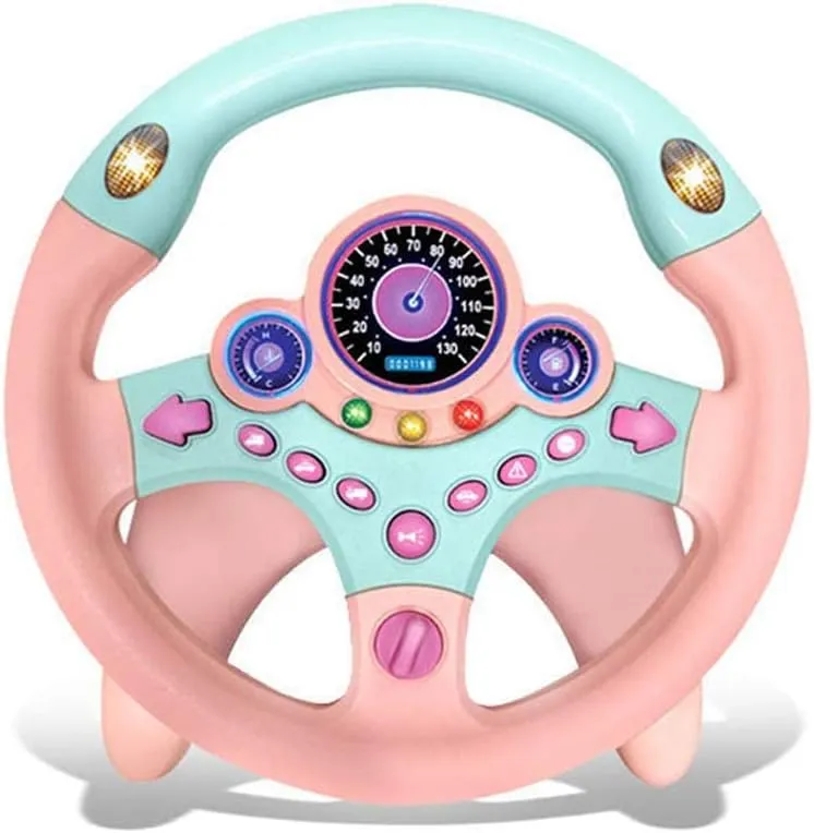 Kids Electric Early Education Simulation Steering Wheel Toy Multifunctional High Simulation Car Driving Toy with Music and Light Pretend Driving Toy for Toddlers
