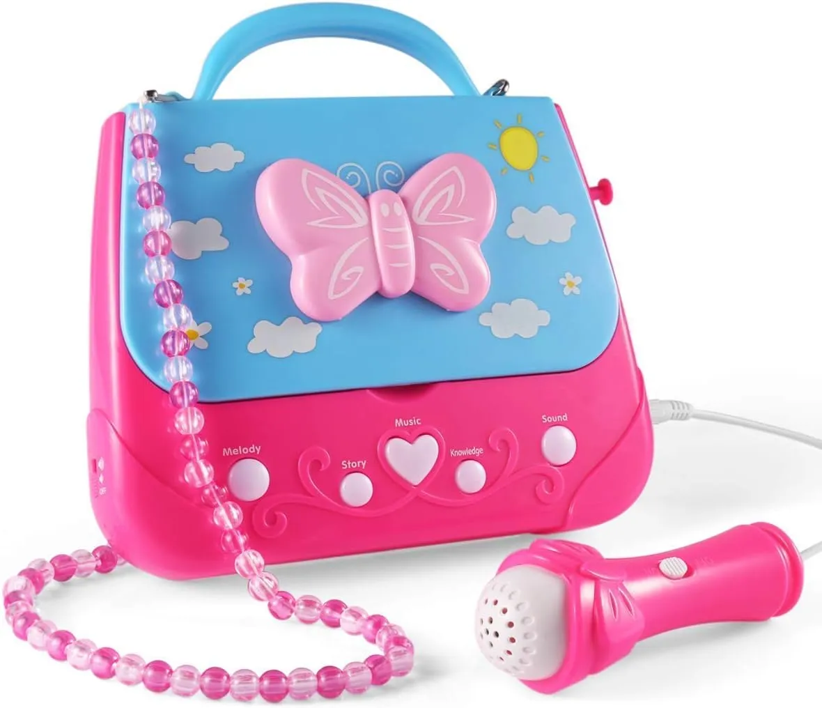 Kids Karaoke Machine, Girls Karaoke Machine Toys Music Player with Microphone and Lights, Battery Operated Portable Singing Machine with Adorable Sing-Along Boom Box for Girls