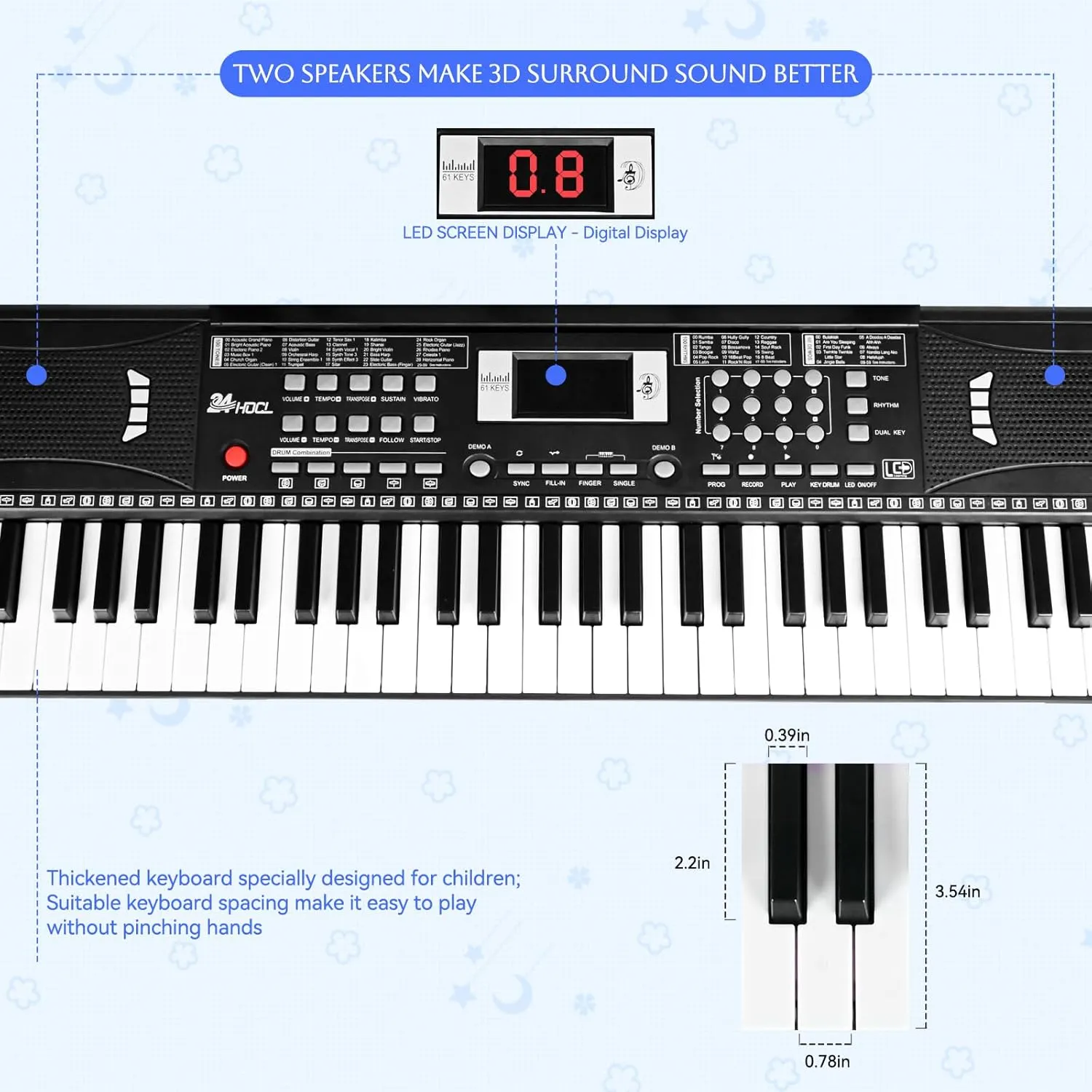 Kids Piano Keyboard, 61 Lighted Keys Electric Digital Keyboard Piano Kit 100 Voices, 100 Rhythms with Microphone, Gift for Children, Black