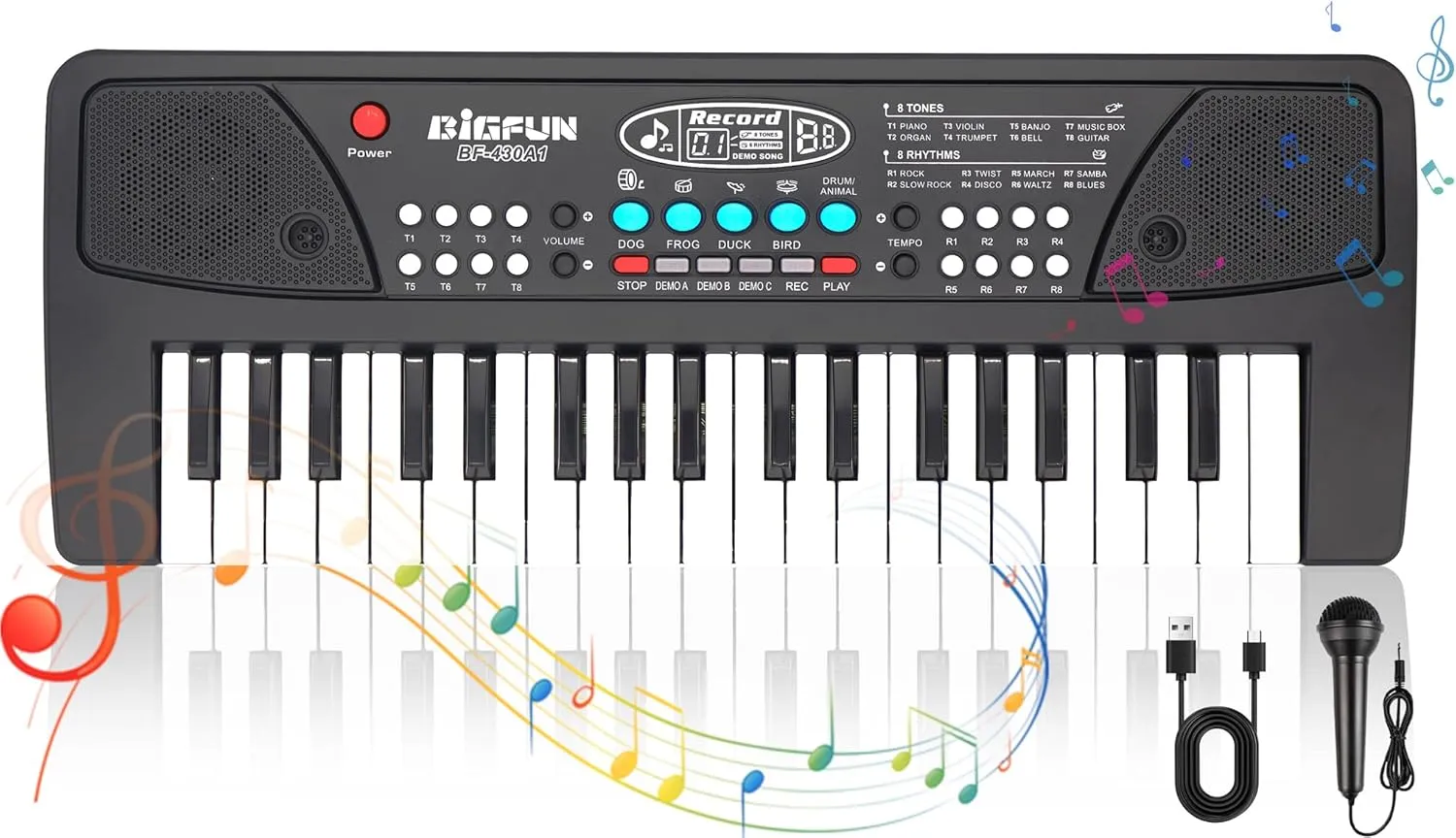 Kids Piano Keyboard,37 Keys Piano for Kids Musical Piano with Microphone Portable Learning Educational Christmas Birthday Gift Toys for 3 4 5 6 Years Old Girls Boys Beginners (Black) (BF-430A1)