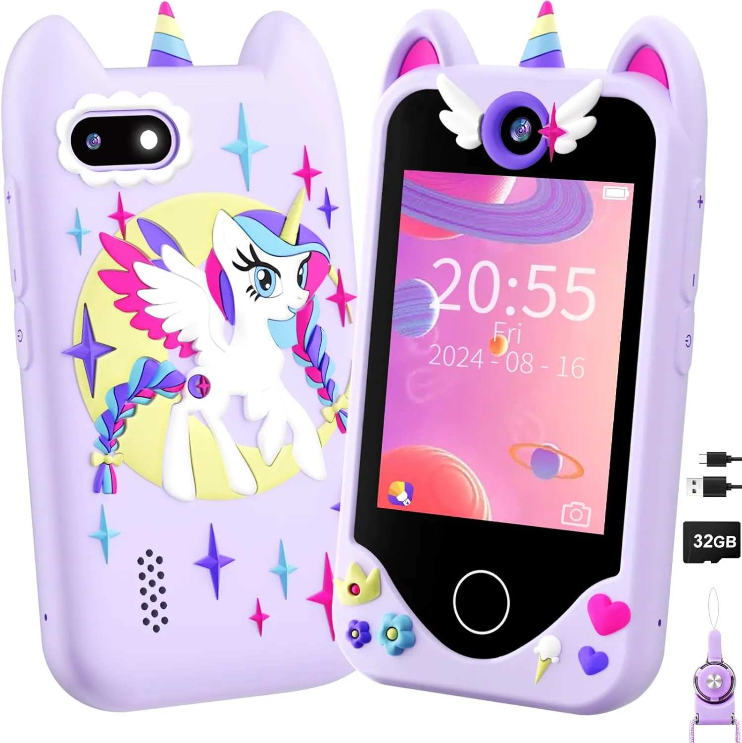 Kids Smart Phone for Girls Gifts - Toddler Christmas Birthday Gift for Age 3 4 5 6 Year Old, Kids Cell Phone Toy with Touchscreen, Dual Cameras, Learning, Kid Mp3 Music Player, Games with 32 GB Card