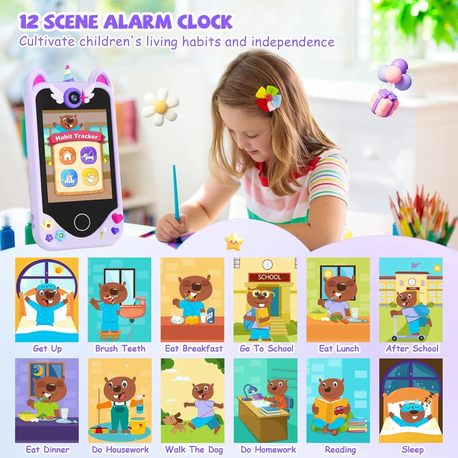 Kids Smart Phone for Girls Gifts - Toddler Christmas Birthday Gift for Age 3 4 5 6 Year Old, Kids Cell Phone Toy with Touchscreen, Dual Cameras, Learning, Kid Mp3 Music Player, Games with 32 GB Card