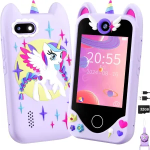 Kids Smart Phone for Girls Gifts - Toddler Christmas Birthday Gift for Age 3 4 5 6 Year Old, Kids Cell Phone Toy with Touchscreen, Dual Cameras, Learning, Kid Mp3 Music Player, Games with 32 GB Card
